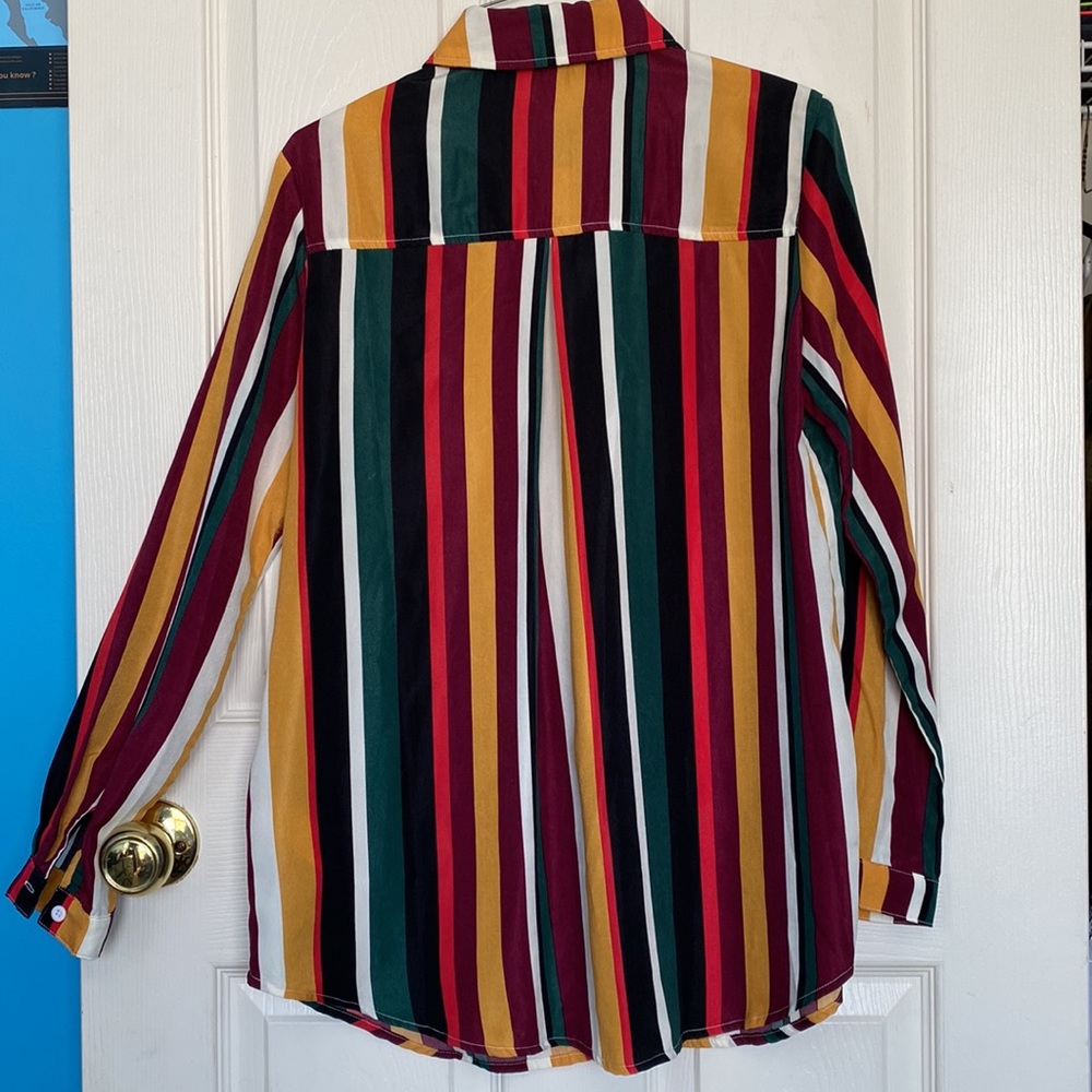 Multi Colored Button Down Striped Blouse - image 2